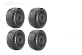 JETKO 4 Black Wheels and Super Soft Slick Tyres, fits KYOSHO INFERNO GT GT2 (4) JK1101RBSS