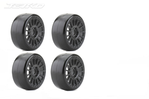 JETKO 4 Black Wheels and Super Soft Slick Tyres, fits KYOSHO INFERNO GT GT2 (4) JK1101RBSS