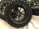 KYOSHO INFERNO NEO 3, NEO 2, MP7.5, 4 x GREY WHEELS + TYRES, 17mm HEX 8TH SCALE